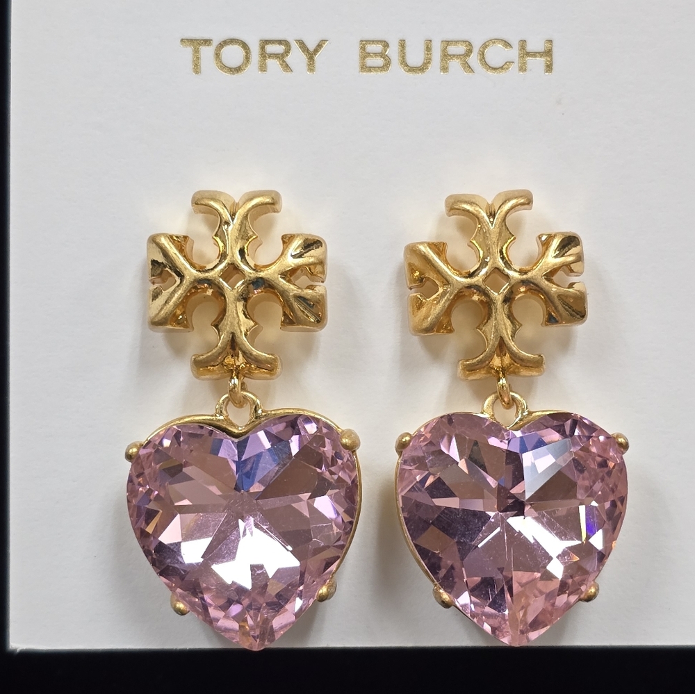 Tory Burch Gold/Pink Heart Earrings